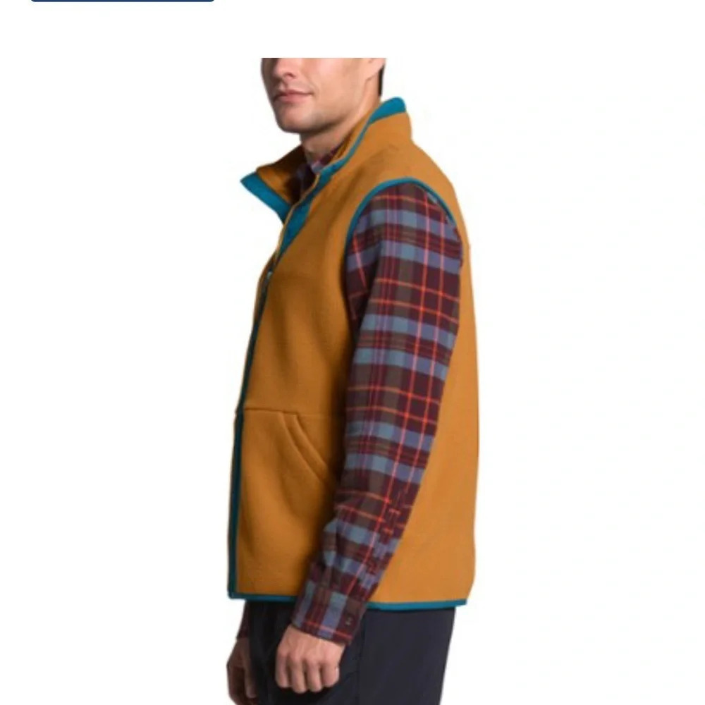 The North Face Men’s Large Carbondale Fleece Vest Tan Teal NWT Brown - Picture 9 of 10